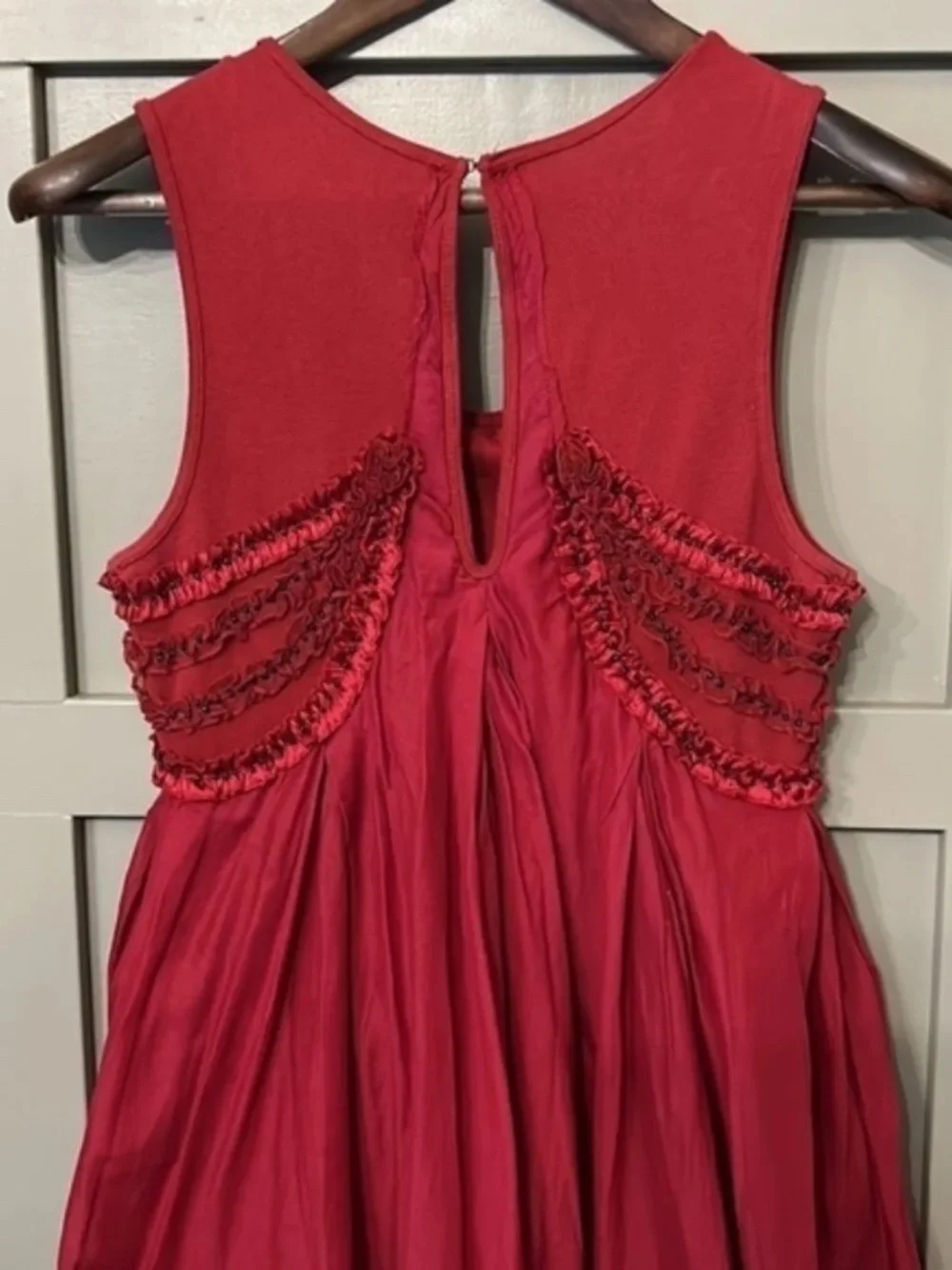 Free People Red Beaded Ruffle Dress Sleeveless Scoop Neck Keyhole Back Sz Small